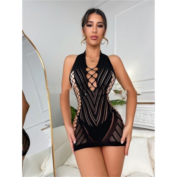 Fancyra Women's Fishnet Lingerie Stocking Dress Hollow Out Bodycon Sleepwear Mini Dress - Image 2