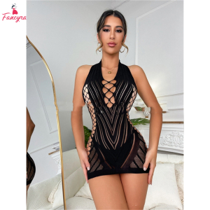 Fancyra Women's Fishnet Lingerie Stocking Dress Hollow Out Bodycon Sleepwear Mini Dress