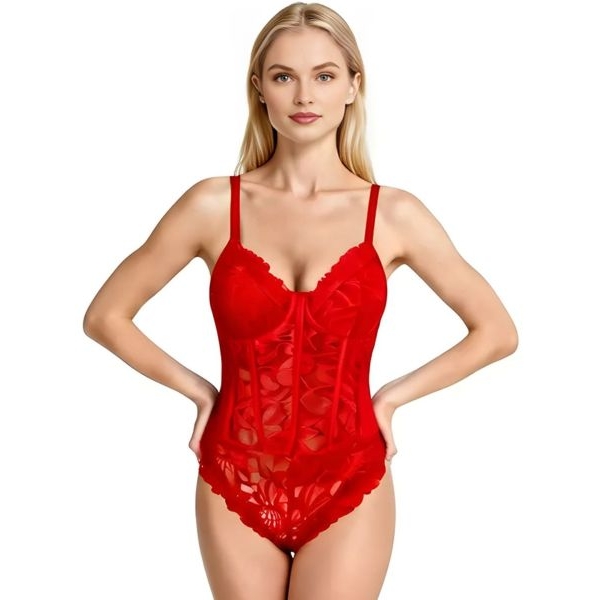 Fancyra Women's Floral Lace Sheer Mesh Corset Bodysuit Lingerie - Image 2