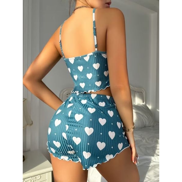Fancyra Women's Love Print Camisole Top and Elastic Bow-Decorated Shorts Pajama Set - Image 4
