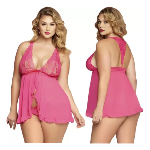 Fancyra Womens Nightwear Babydoll Dress With G String Panty Free Size Pink Color - Image 3