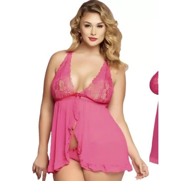 Fancyra Womens Nightwear Babydoll Dress With G String Panty Free Size Pink Color - Image 5