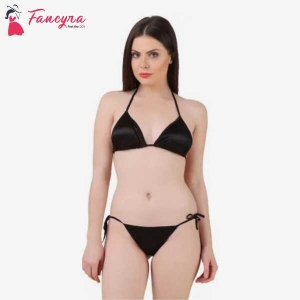 Fancyra Womens Non Padded Bra Panty Bikini Set Black Color Free Size