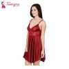 Fancyra Womens Satin and Lace Babydoll Nightdress for Honeymoon Wedding Night Free Size Red Color