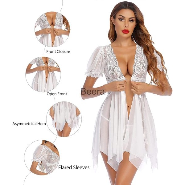 Fancyra Womens Sleepwear Nightgown Full Lace Sling Dress Babydoll Lingerie With G String Panty Free Size - Image 5