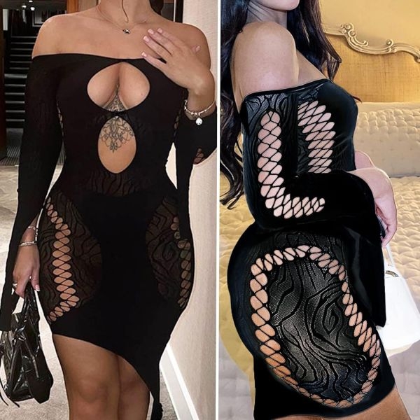 Fancyra WomenTight Stripes Hot Drill Temptation Perspective Mesh Bodystocking Lingerie - Image 5