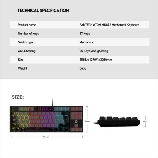 Fantech Atom Tkl Mk876 Mechanical Keyboard - Image 2