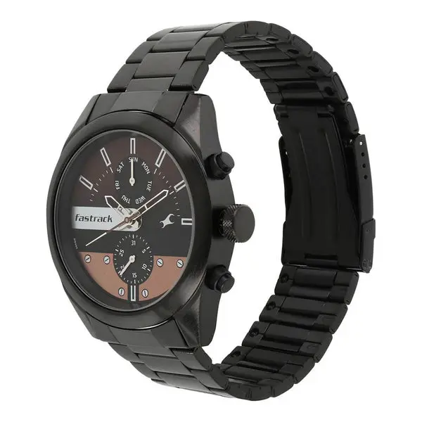 Fastrack All Nighters Quartz Multifunction Brown Dial Metal Strap Watch for Guys - Image 2