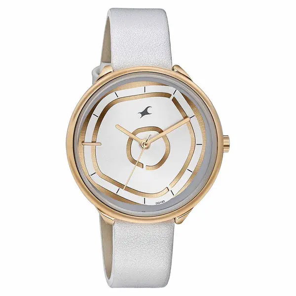 Fastrack Stunners Multifunction Rose Gold Dial White Leather Strap Watch For Girls - Image 2