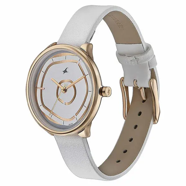 Fastrack Stunners Multifunction Rose Gold Dial White Leather Strap Watch For Girls - Image 3