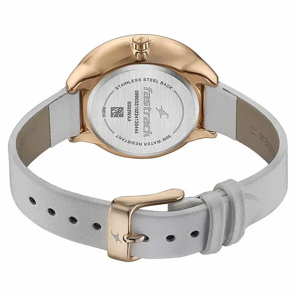 Fastrack Stunners Multifunction Rose Gold Dial White Leather Strap Watch For Girls - Image 5