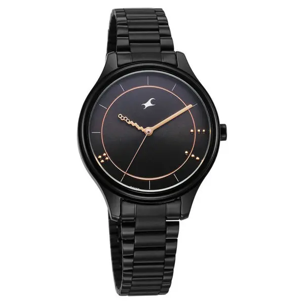 Fastrack Stunners Quartz Analog Black Dial Black Metal Strap Watch For Girls - Image 2
