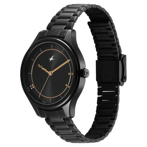 Fastrack Stunners Quartz Analog Black Dial Black Metal Strap Watch For Girls - Image 3
