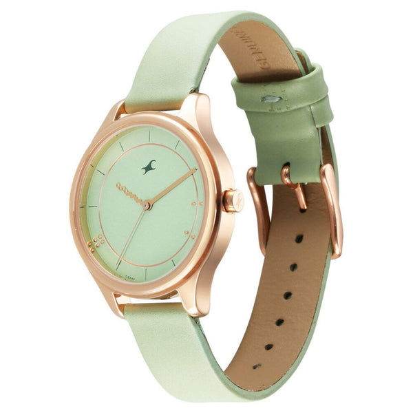 Fastrack Stunners Quartz Analog Green Dial Green Leather Strap Watch For Girls - Image 3