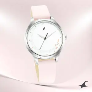Fastrack Stunners Quartz Analog White Dial Leather Strap Watch for Girls
