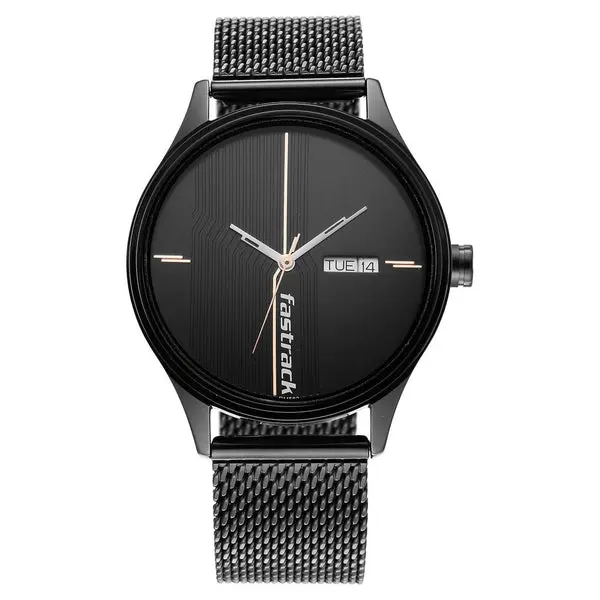 Fastrack Style Up Quartz Analog with Day and Date Black Dial Stainless Steel Strap Watch for Guys - Image 3