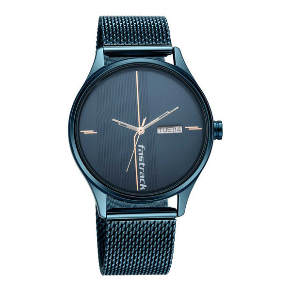 Fastrack Style Up Quartz Analog with Day and Date Blue Dial Stainless Steel Strap Watch for Guys - Image 2