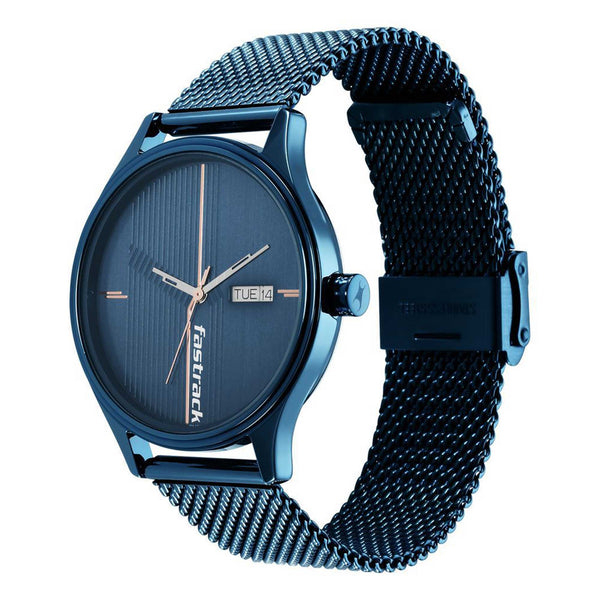 Fastrack Style Up Quartz Analog with Day and Date Blue Dial Stainless Steel Strap Watch for Guys - Image 3