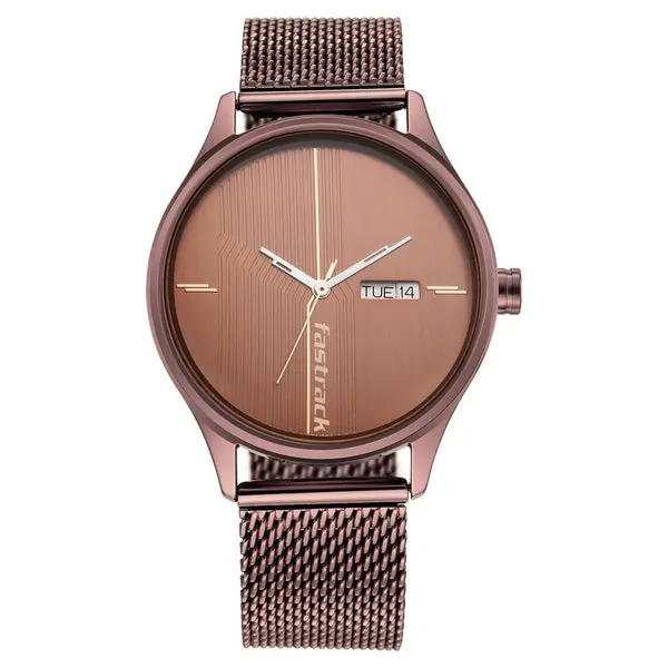 Fastrack Style Up Quartz Analog with Day and Date Brown Dial Stainless Steel Strap Watch for Guys - Image 3