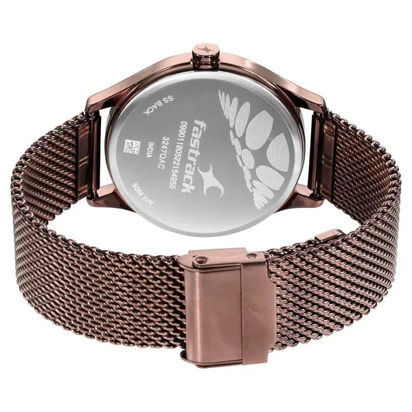 Fastrack Style Up Quartz Analog with Day and Date Brown Dial Stainless Steel Strap Watch for Guys - Image 6