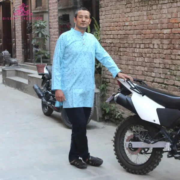 Bisesh Creation Lotus Blue Cotton Printed Kurta For Men - Image 3