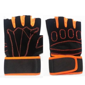 Orange/Black Half Gloves For Men
