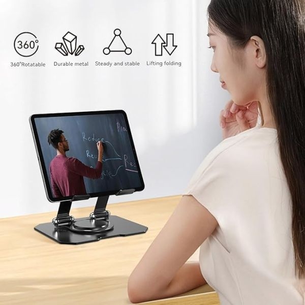 Metal Tablet Stand, Swivel Tablet Stand with 360 Rotating Base, Adjustable Tablet Holder for Drawing Design May Vary - Image 5