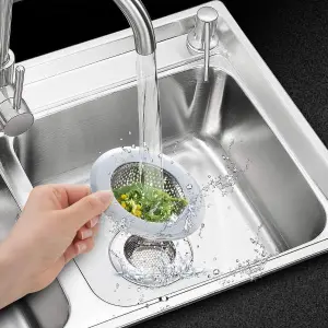 KitchenFest® Stainless Steel Kitchen Sink Strainer Plug, Filter Stopper Mesh Long Hair Food Blockages Cleaning Tool for Bathroom Kitchen Sink (9cm)