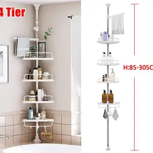 Telescopic 4 Tier Adjustable Shower Corner Bathroom Shelf Caddy Organizer (White) - Bathroom Storage Rack |