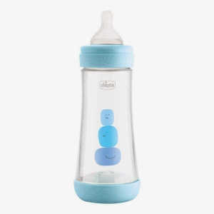 Chicco Perfect 5 300ml Biofunctional Feeding Bottle, Advanced Anti-Colic System, BPA Free, Hygienic Silicone Teat (Blue)