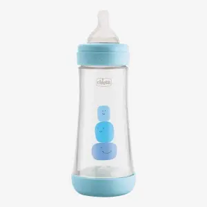 Chicco Perfect 5 300ml Biofunctional Feeding Bottle, Advanced Anti-Colic System, BPA Free, Hygienic Silicone Teat (Blue)