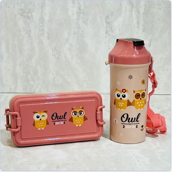 Mamubox Owl Lunch Box with Water Bottle Set || Leak Proof Airtight Lunch Box(PINK) - Image 2