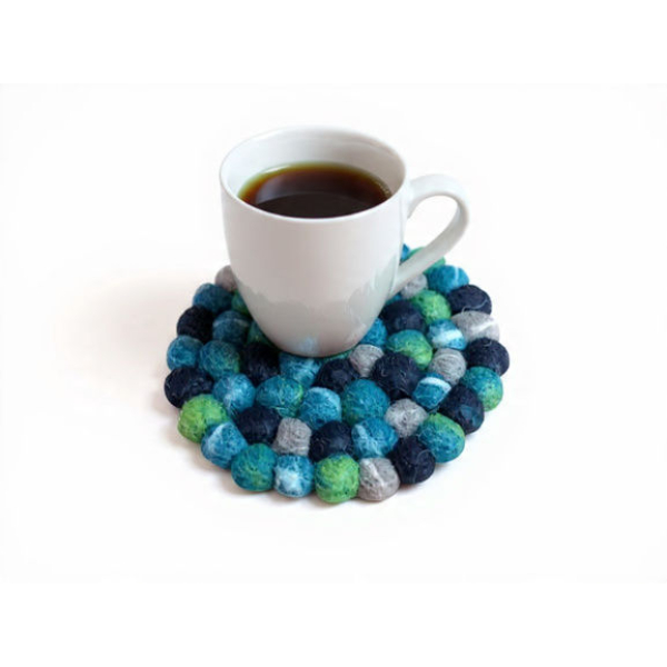 Felt Ball Tea Coaster - Handmade in Nepal - Image 2