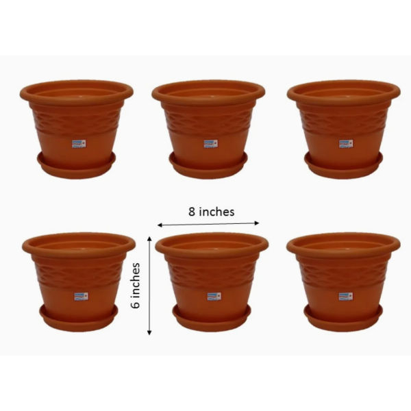 6Pcs 8 Inch Plastic Flower Pot With Plate - Image 2