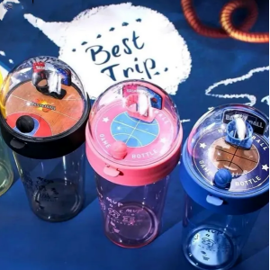 KOJA Sport Water Bottle Bts Cup Basketball Shooting Machine Water Bottle Transparent Plastic Portable Drink Bottle Travel Tea Cup