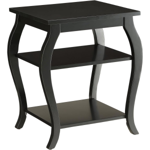 Curvy Legs Square Wooden Top End Table with 2 Shelves Bed Sofa Side Home Office Elegant Table In Black