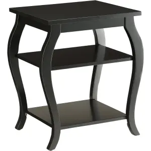 Curvy Legs Square Wooden Top End Table with 2 Shelves Bed Sofa Side Home Office Elegant Table In Black
