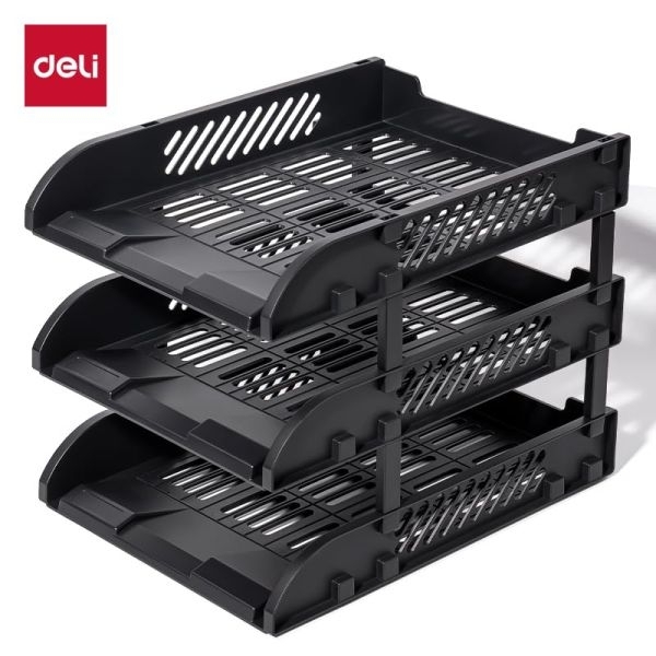 File Tray /Delli 9217ES 3-Compartment File Rack for Office Files/Letter/Document/ Desk Organizer /File Tray File Rack - Black- 1 pcs - Image 5