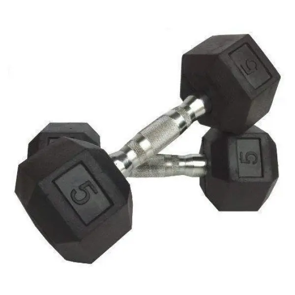 Fitness Dumbbell Pair 2 X 5Kg Rubber Hex Dumbbells Dumbell Pair - Image 3