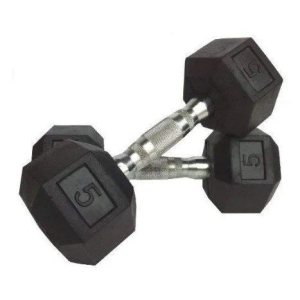 Fitness Dumbbell Pair 2 X 5Kg Rubber Hex Dumbbells Dumbell Pair
