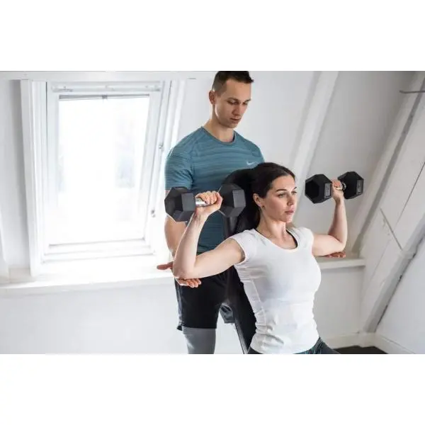 Fitness Dumbbell Pair 2 X 5Kg Rubber Hex Dumbbells Dumbell Pair - Image 4