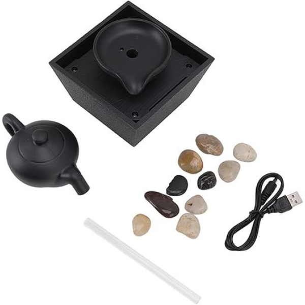 Floating Teapot Water Fountain Ornament-Waterfall Decoration Chinese Tea Culture Style Creative and Artistic with Stones LED Lights for Office - Image 2