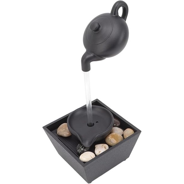 Floating Teapot Water Fountain Ornament-Waterfall Decoration Chinese Tea Culture Style Creative and Artistic with Stones LED Lights for Office - Image 3