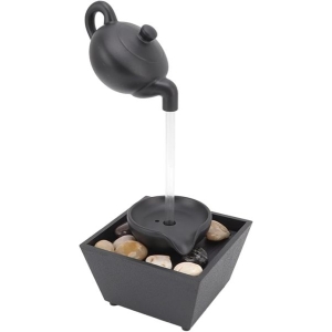 Floating Teapot Water Fountain Ornament-Waterfall Decoration Chinese Tea Culture Style Creative and Artistic with Stones LED Lights for Office