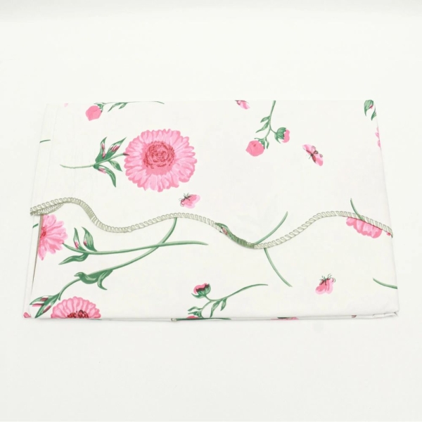 Floral Pink And White Design Fiber Oblong Rectangle Table Cloth - Image 3