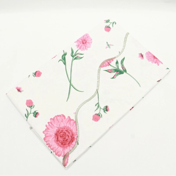 Floral Pink And White Design Fiber Oblong Rectangle Table Cloth - Image 4