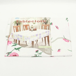 Floral Pink And White Design Fiber Oblong Rectangle Table Cloth