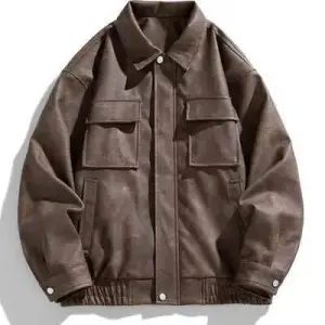 Front pocket stylish leather jacket