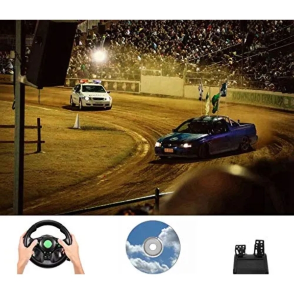Gaming Vibration Racing Steering Wheel And Pedals (23Cm) - Image 2