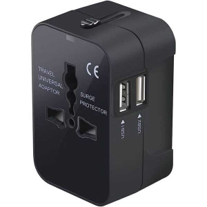 Genuine Worldwide All in One Universal Travel Adaptor Wall AC Power Plug Adapter Wall Charger with Dual USB Charging Ports for Cell Phone Laptop